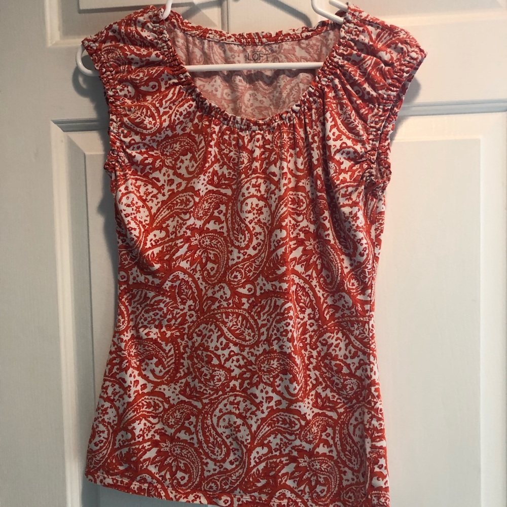 Loft Orange and White Paisley Pattern Top